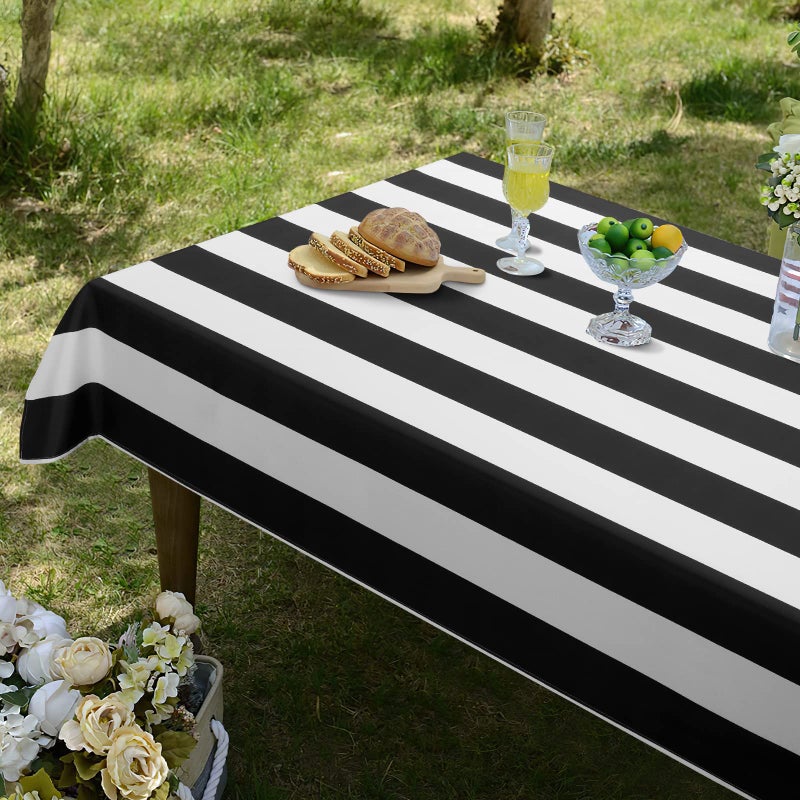 ASPMIZ Black and White Striped Tablecloth for Rectangle Tables, Geometric Stripe Waterproof Table Cloth for Kitchen Dining Room, Polyester Tablecloth Rectangle 60â€ x 84â€ - Image 3
